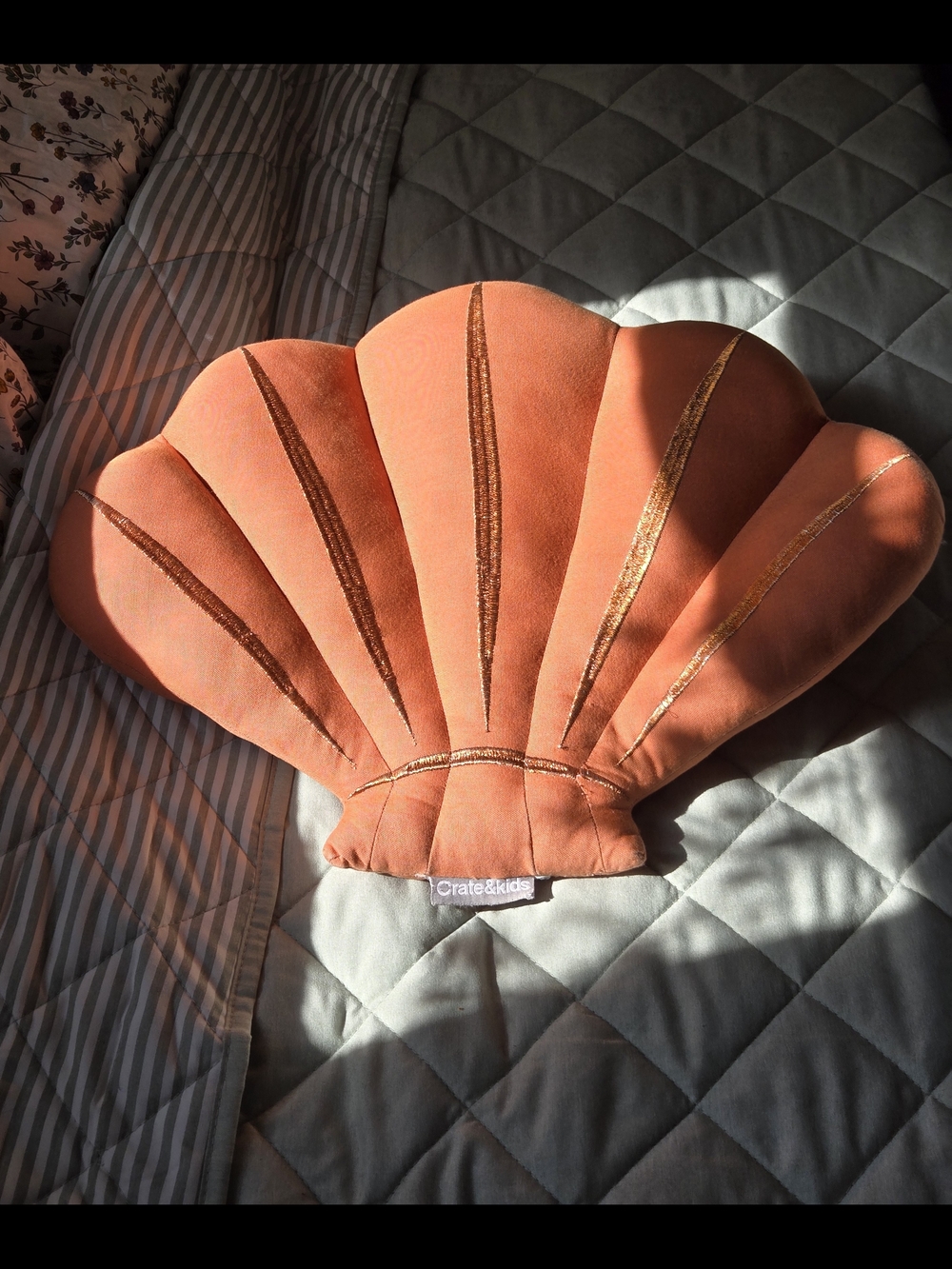 Crate&Barrel Coral Shell-Shaped Decorative Pillow with Gold Accents